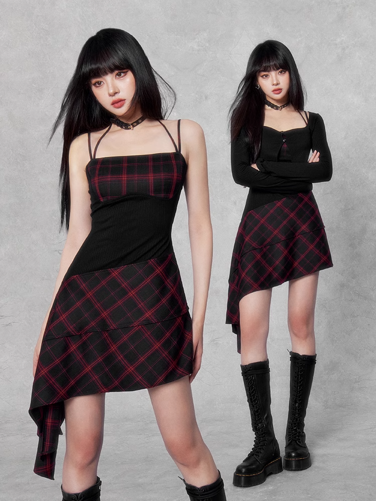 gothic check mini one piece & cropped knit/vo1119