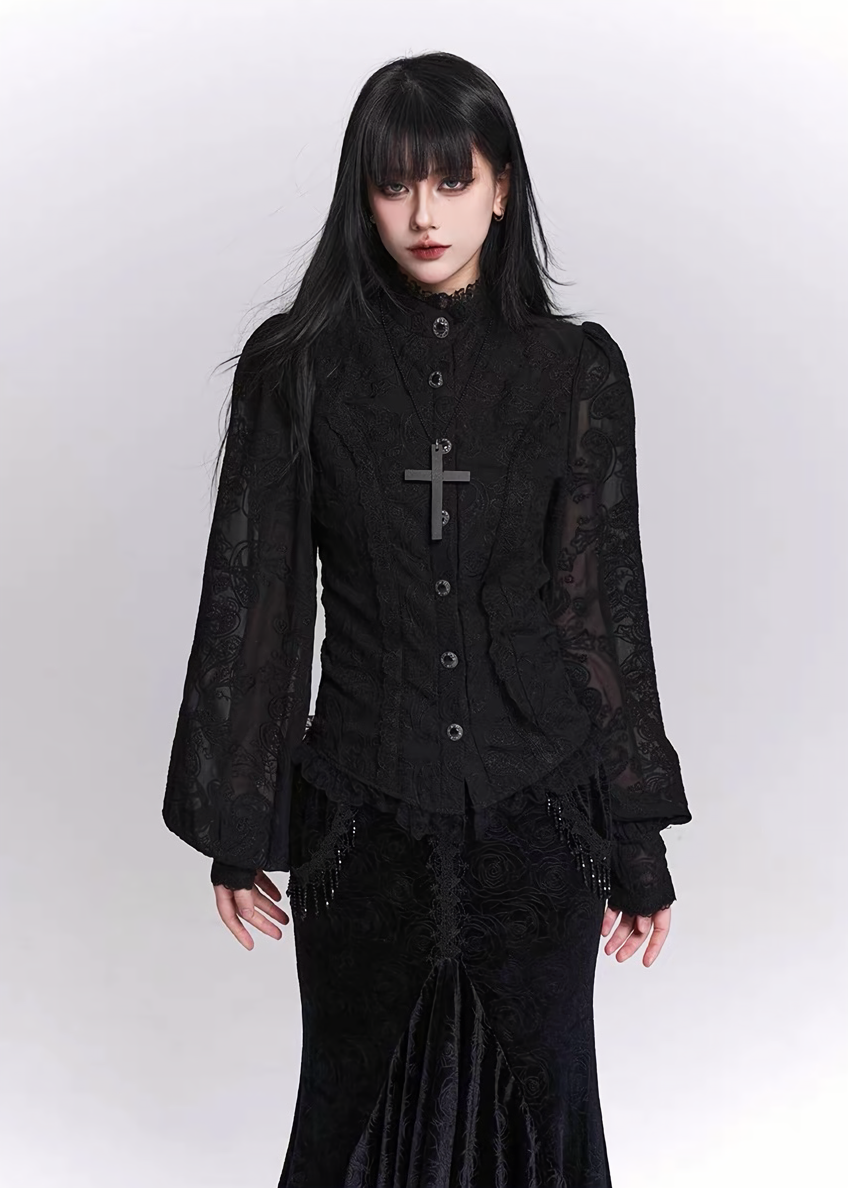Black Jacquard Waist-Shaped Shirt / LG1520 – EU4RIA