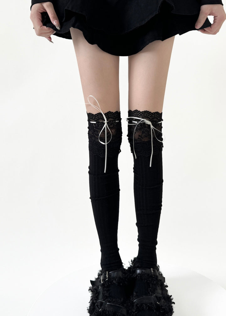 ribbon lace high socks / LG1226_e4r