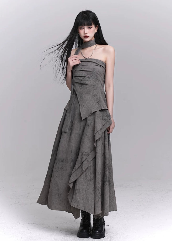 Layered crop top and pleated skirt set / lg1319