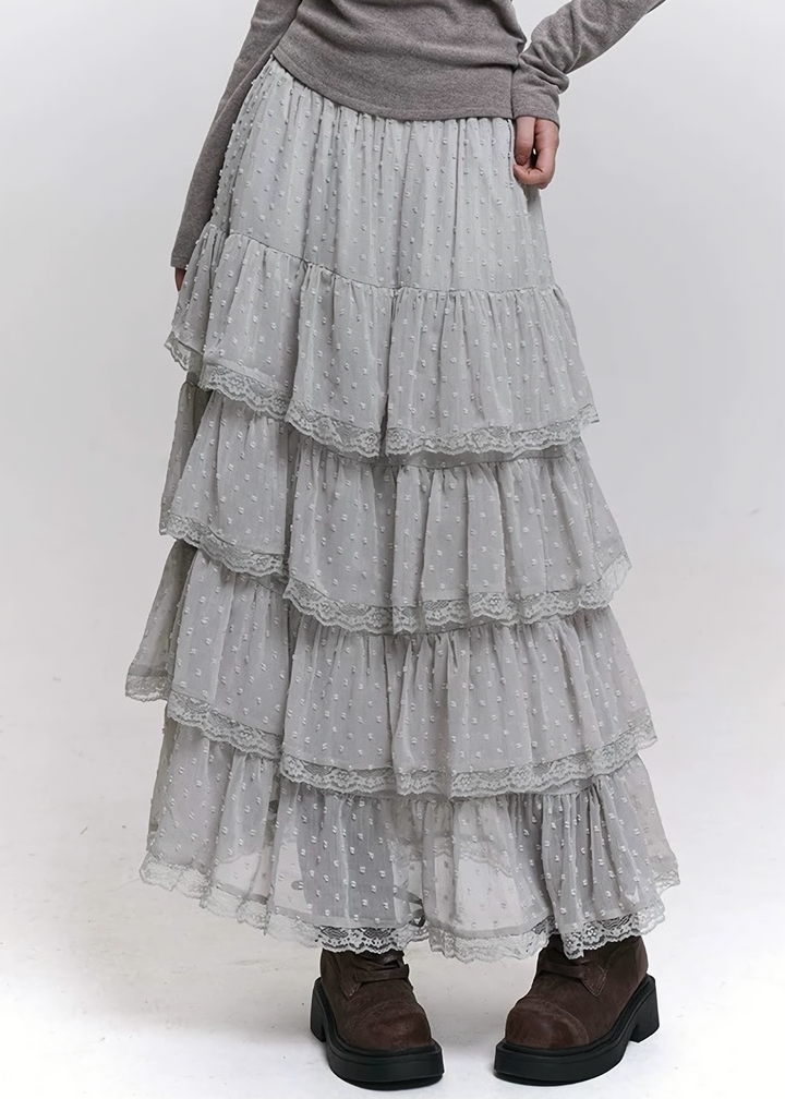 TIERED LACE LONG SKIRT / LG1452