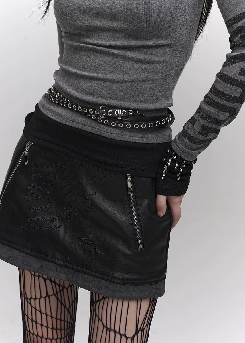 black leather skirt / LG1154