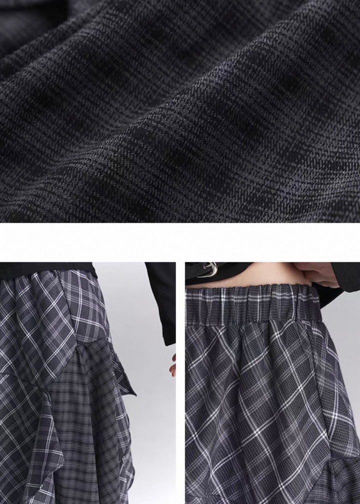 ASYMMETRY CHECK DRAPE SKIRT / LG1447