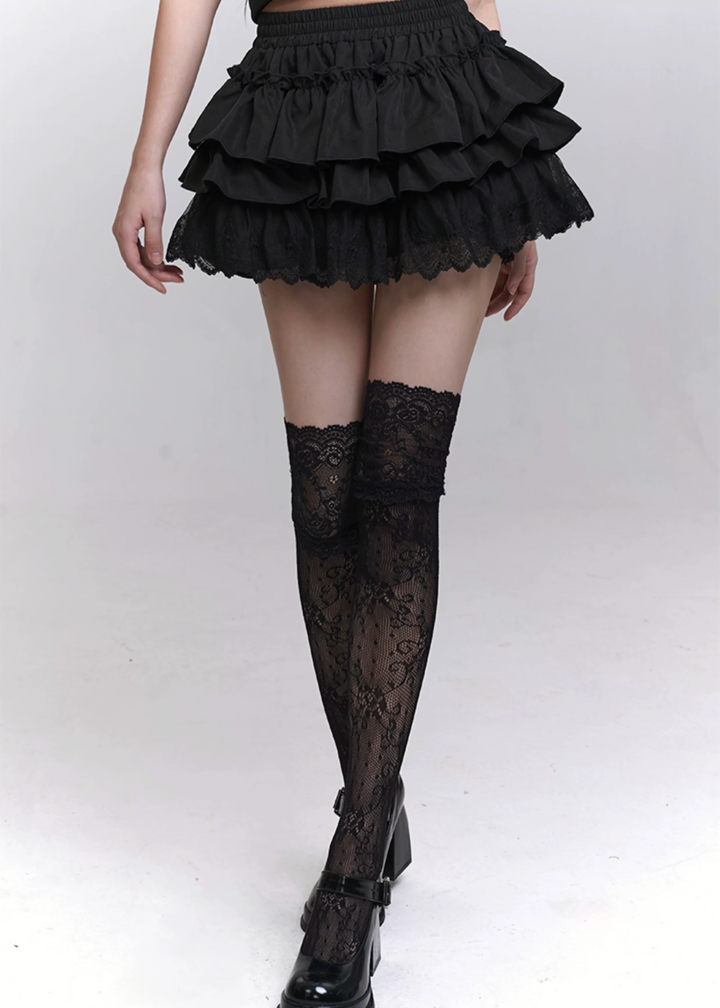 Dark ruffle lace hem skirt / LG1307_e4r