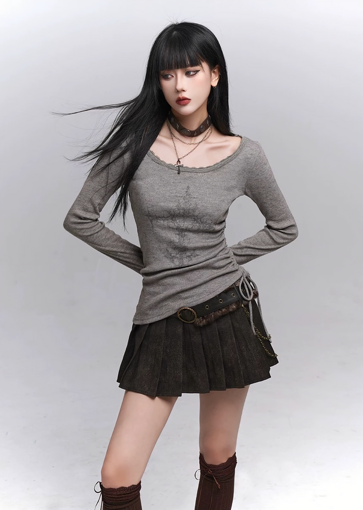 Side shirred long sleeve top / lg1339
