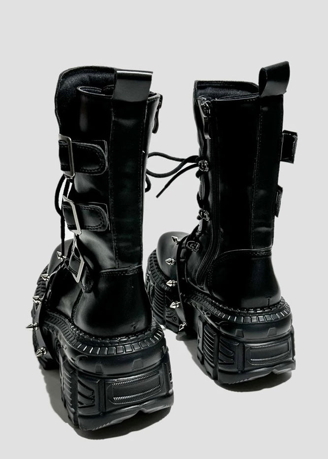 heavy metal punk waffle mid boots / v1105