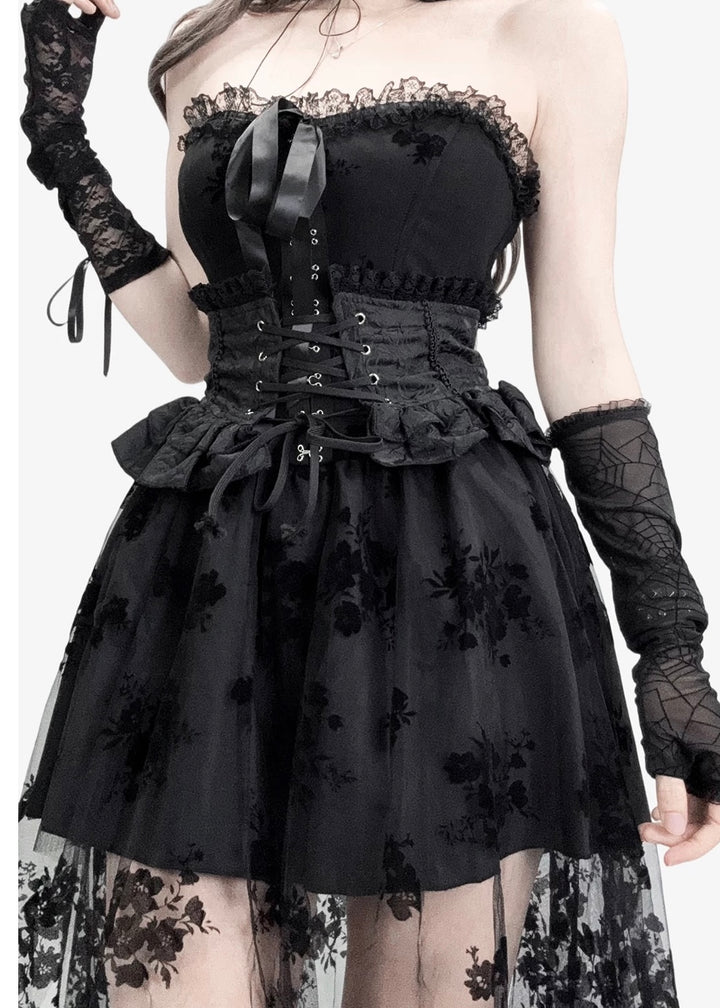 GOTHIC FLOCKY TULLE DRESS SET / LG1137