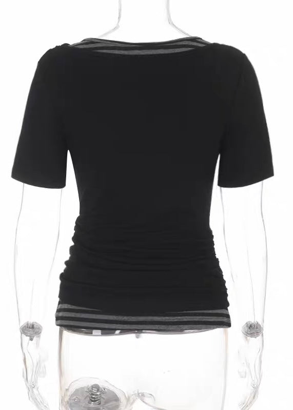 DARK OFF-SHOULDER LAYERED GRAPHIC TOP / LG1688
