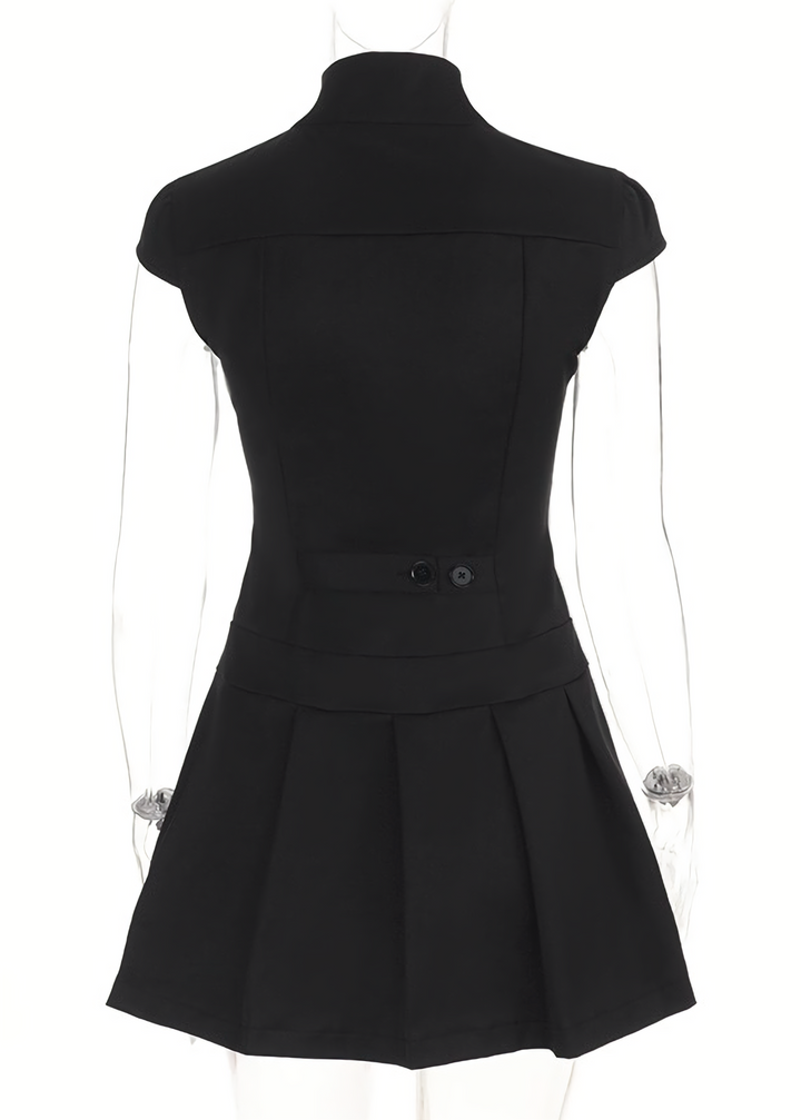 DARK DOUBLE-BREASTED PLEATED MINI DRESS / LG1694