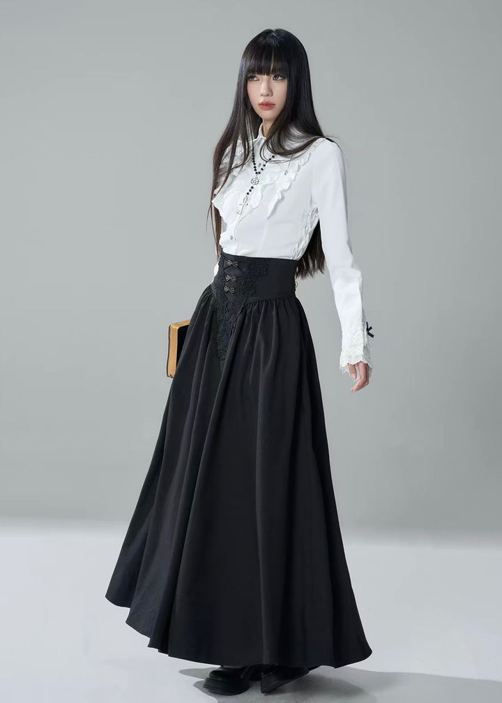 GOTHIC FRILL SHIRT &amp; CORSET WAIST LONG SKIRT / LG1718