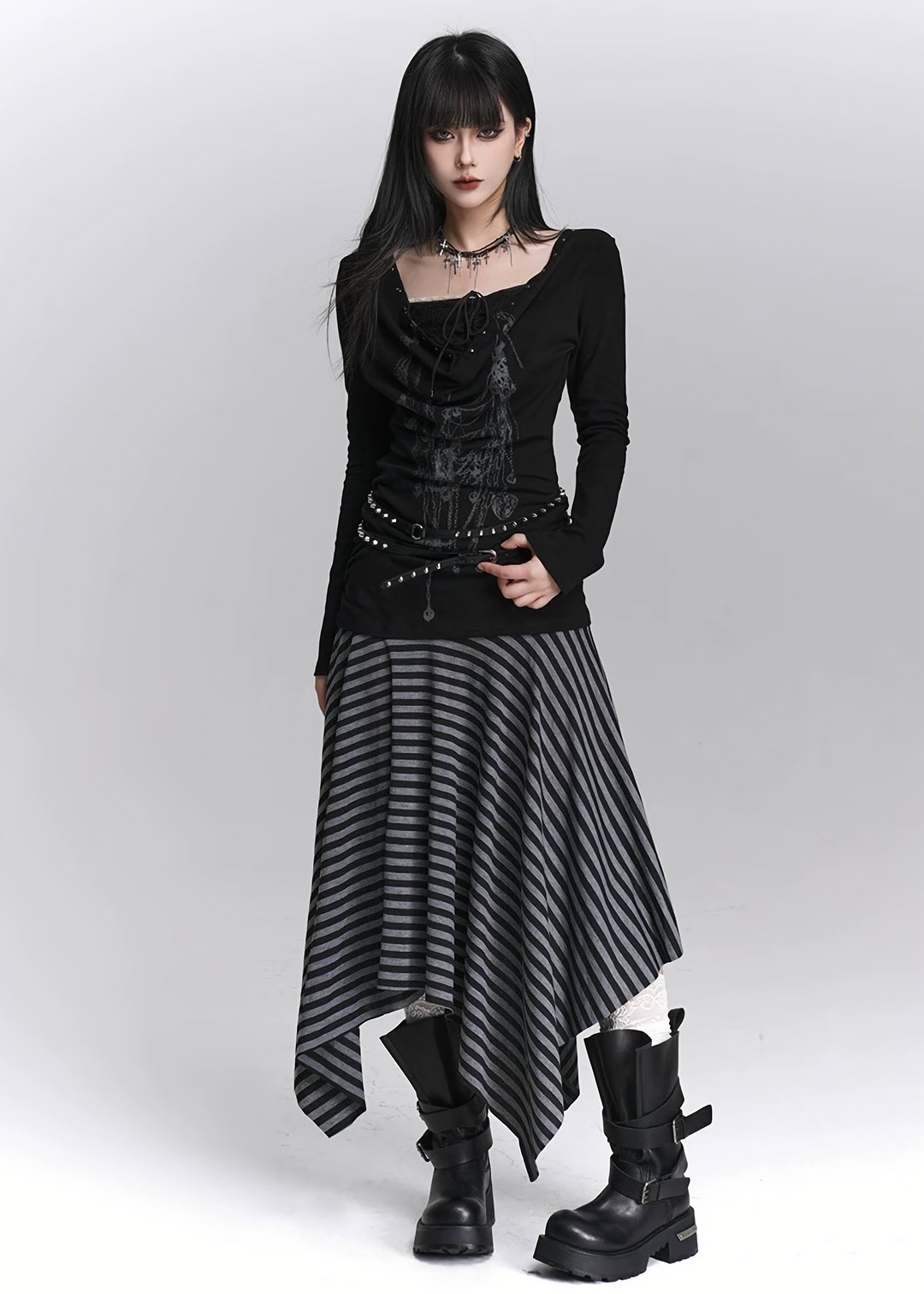 SHADOW STRIPE ASYMMETRY SKIRT / LG1445