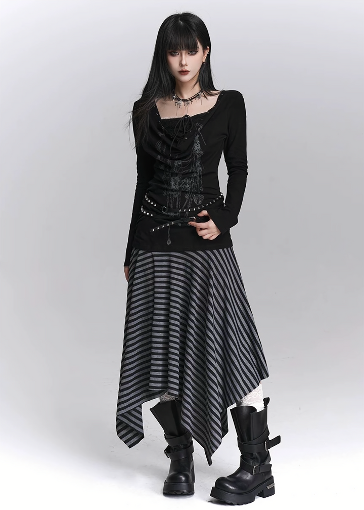 SHADOW STRIPE ASYMMETRY SKIRT / LG1445