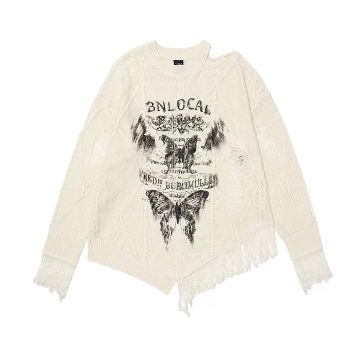 butterfly grunge front design fully distressed knit / LG1169