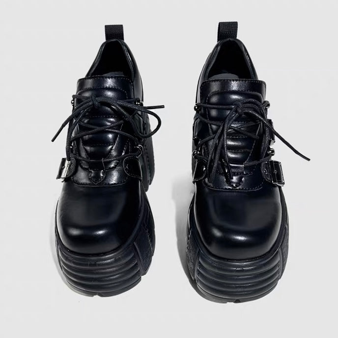DARK BUCKLE PLATFORM LACE-UP SHOES / V1189