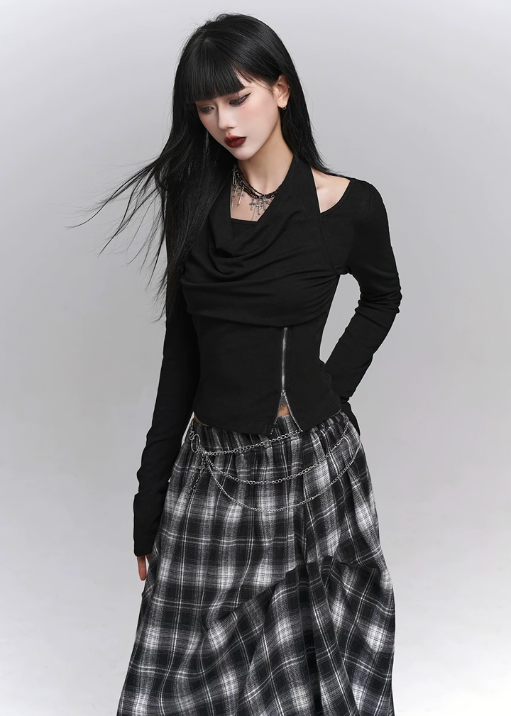 Asymmetry Cutout Drape Top / lg1329