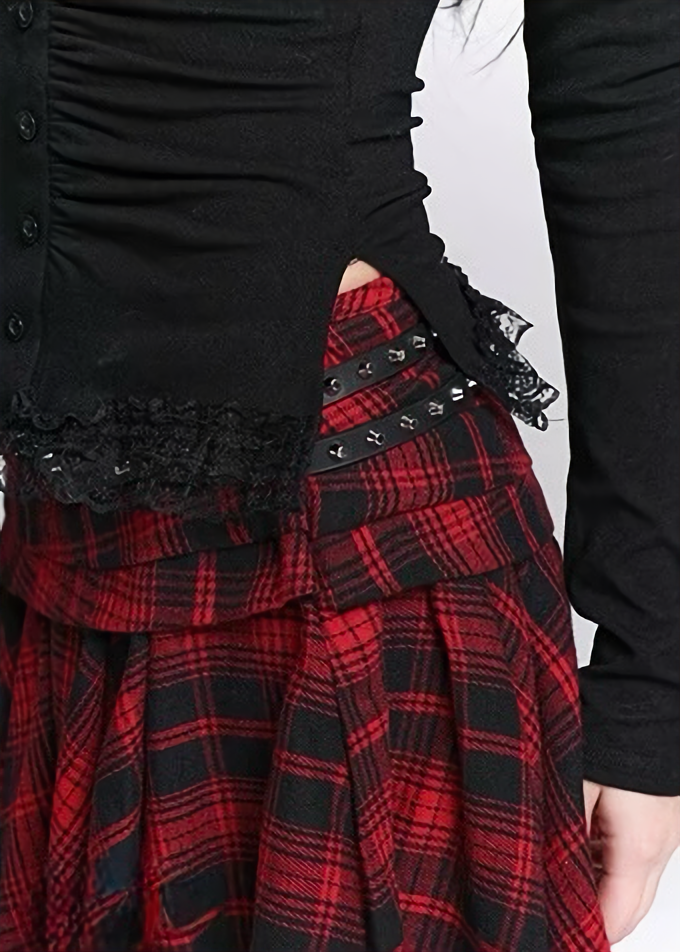 Asymmetric Check Layered Skirt / LG1515
