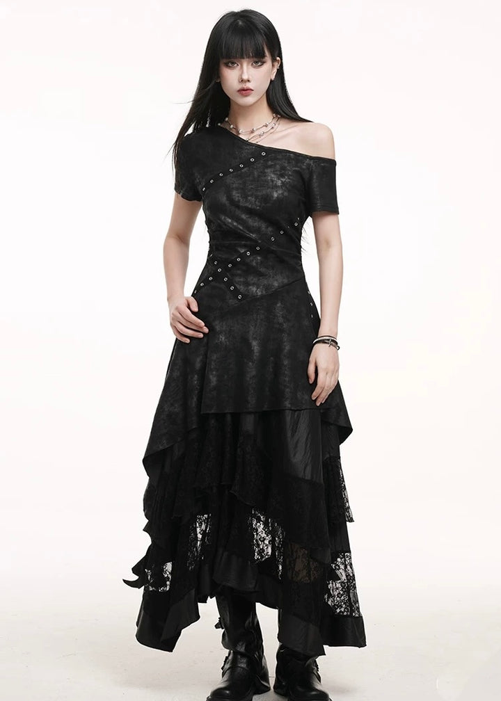 dark chic one shoulder dress set / LG1249