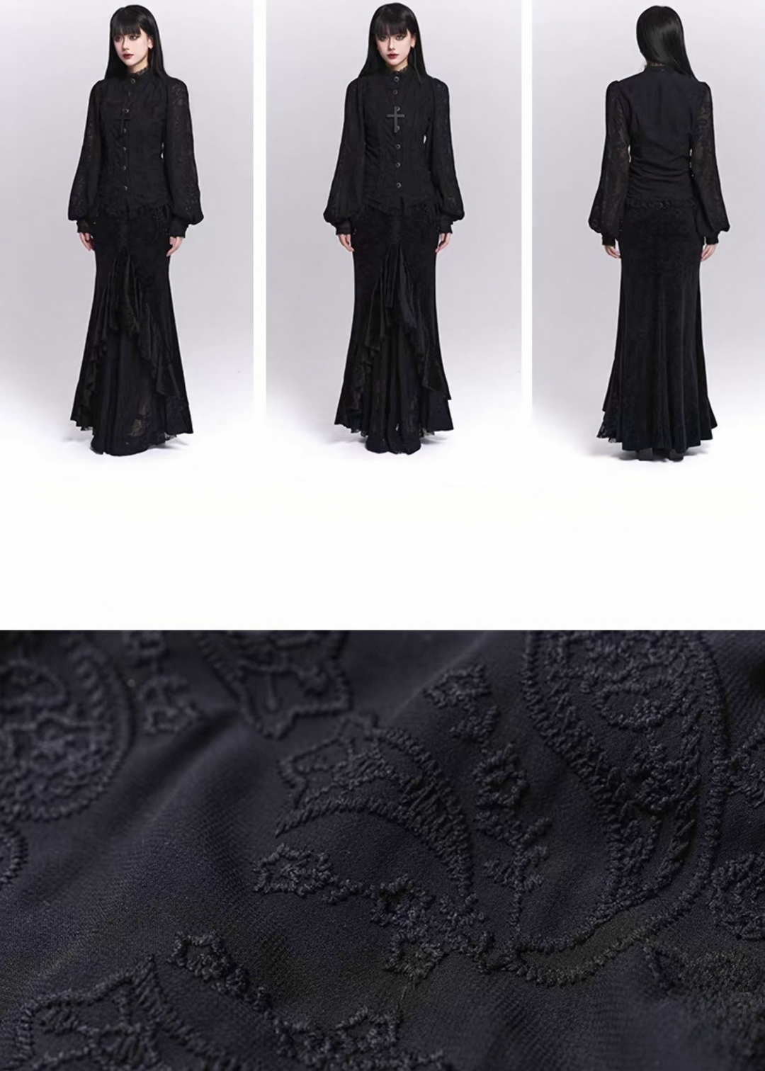 Black Jacquard Waist-Shaped Shirt / LG1520