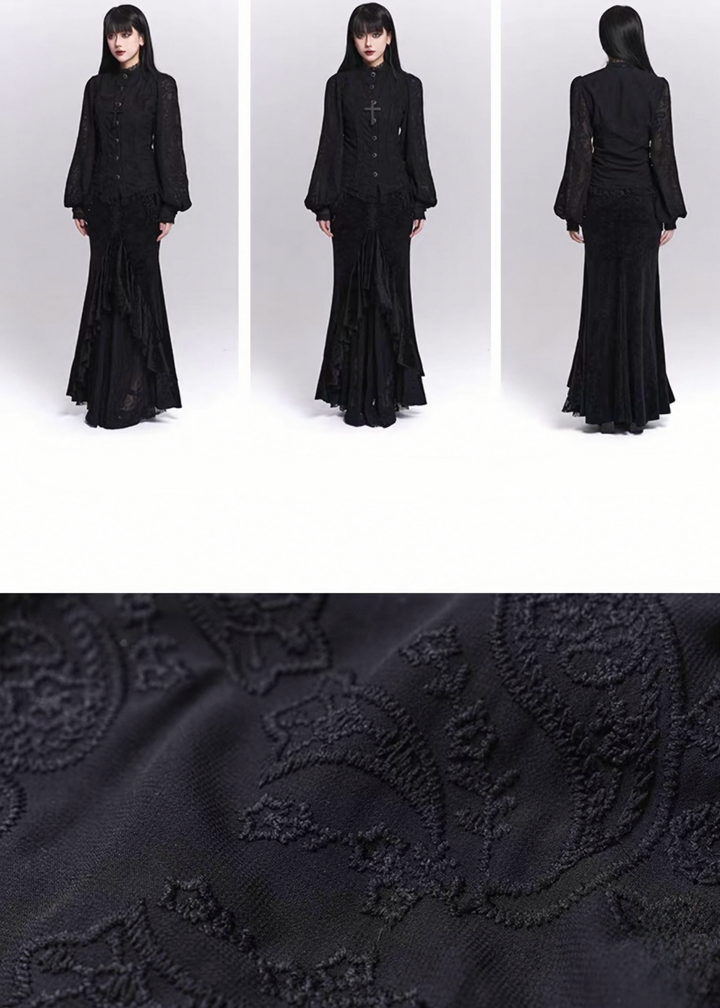 Black Jacquard Waist-Shaped Shirt / LG1520
