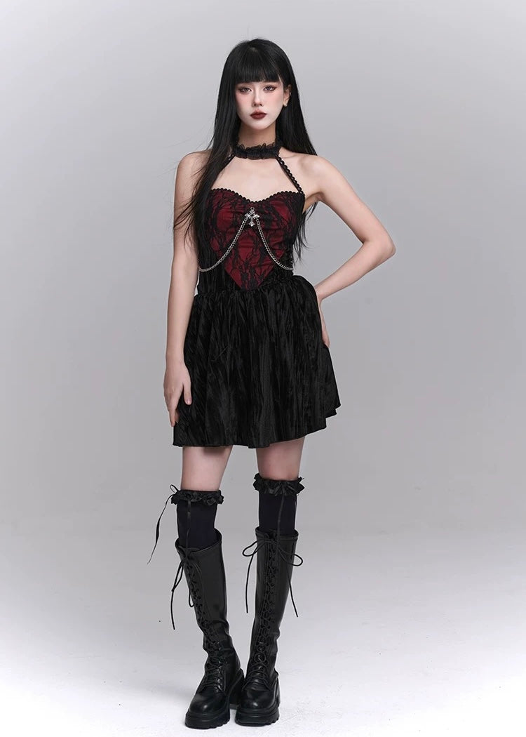 gothic frill velvet dress / LG1217