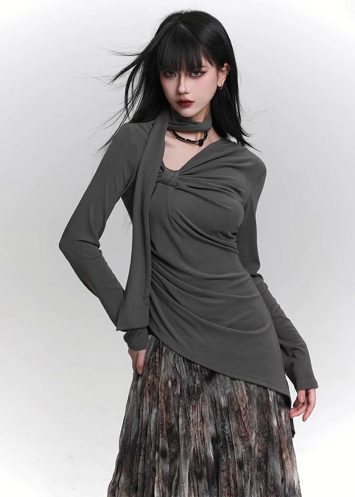 ASYMMETRIC DRAPE NECK TOP/LG1468