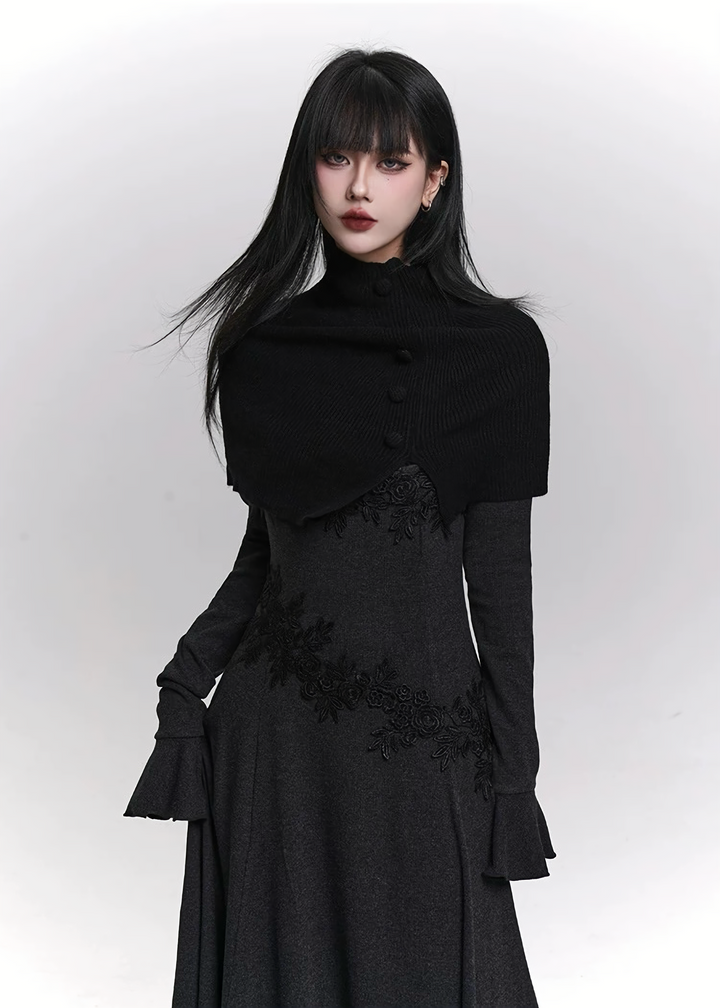 KNIT CAPE & FLARE-SLEEVE TOP SET / LG1467