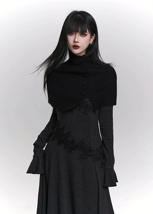 KNIT CAPE & FLARE-SLEEVE TOP SET / LG1467