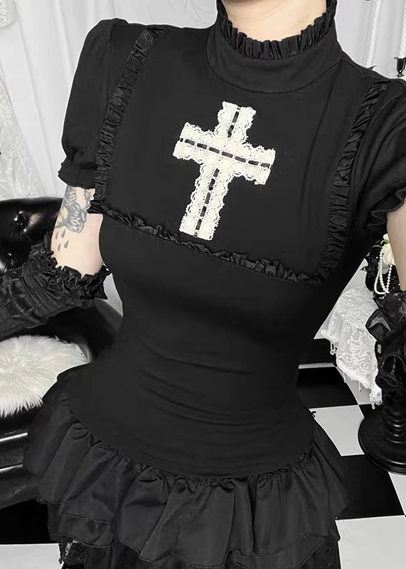 GOTHIC LACE CROSS FRILL TOP / LG1660