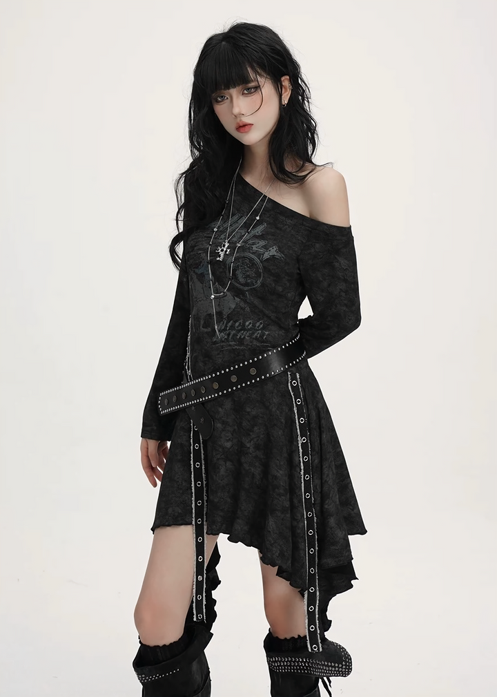 ACID WASH ASYMMETRIC BELTED DRESS / lg1363_e4r