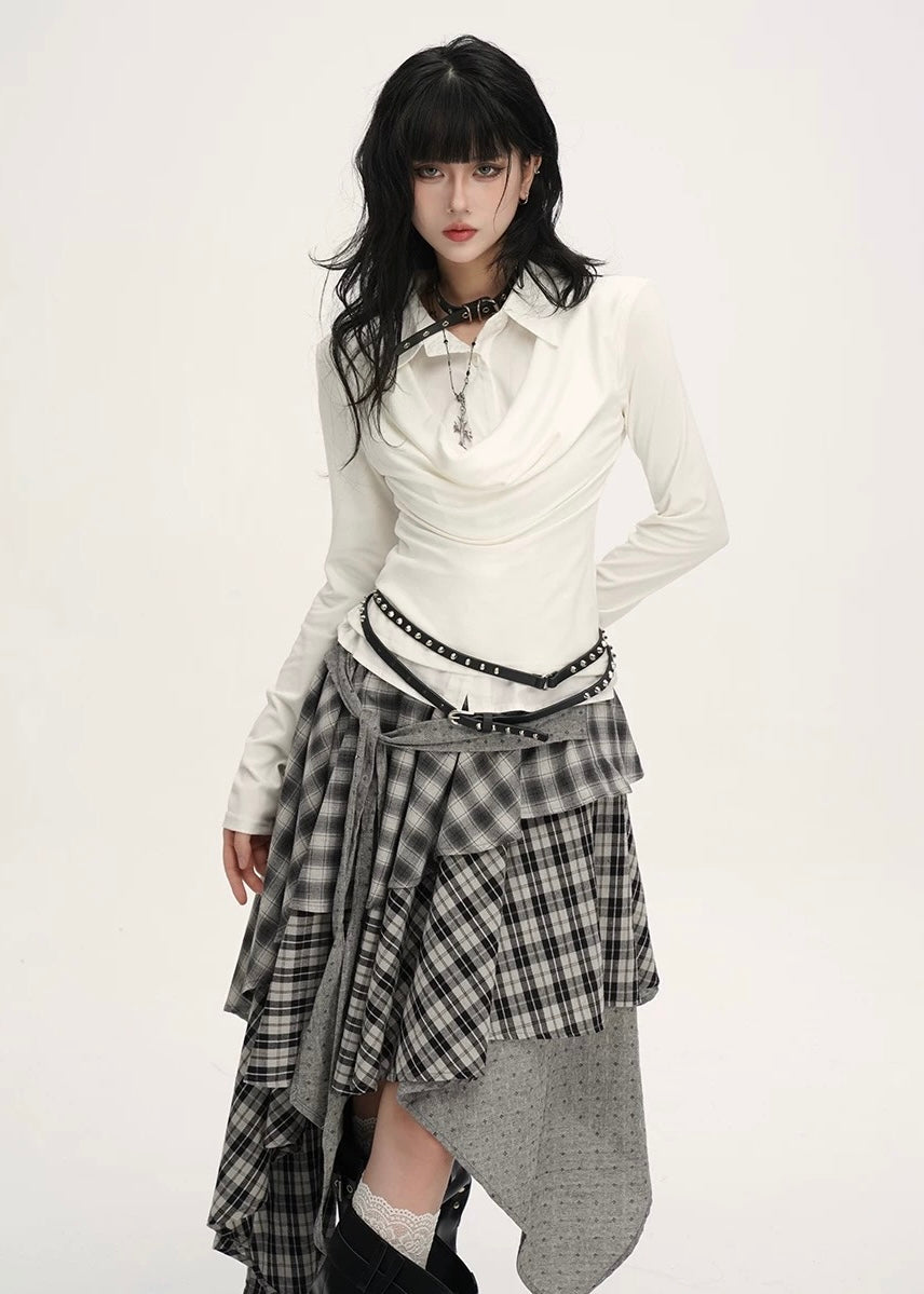 DRAPED COLLAR LAYERED TOP / LG1541