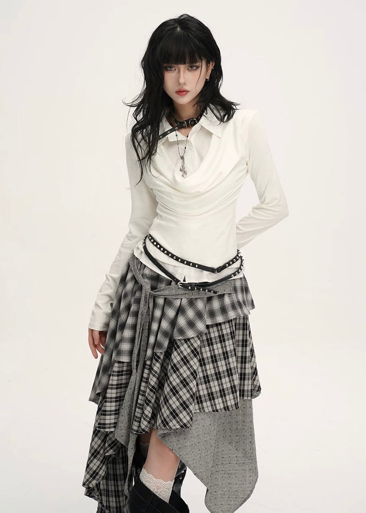 DRAPED COLLAR LAYERED TOP / LG1541