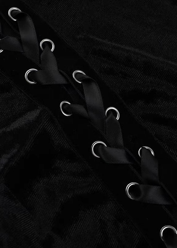 DARK VELVET CORSET SLIT LONG DRESS / LG1576