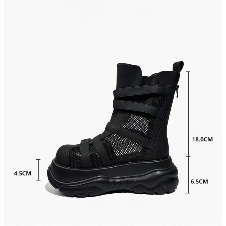 DARK Double Belt Mesh Platform Boots / V1177
