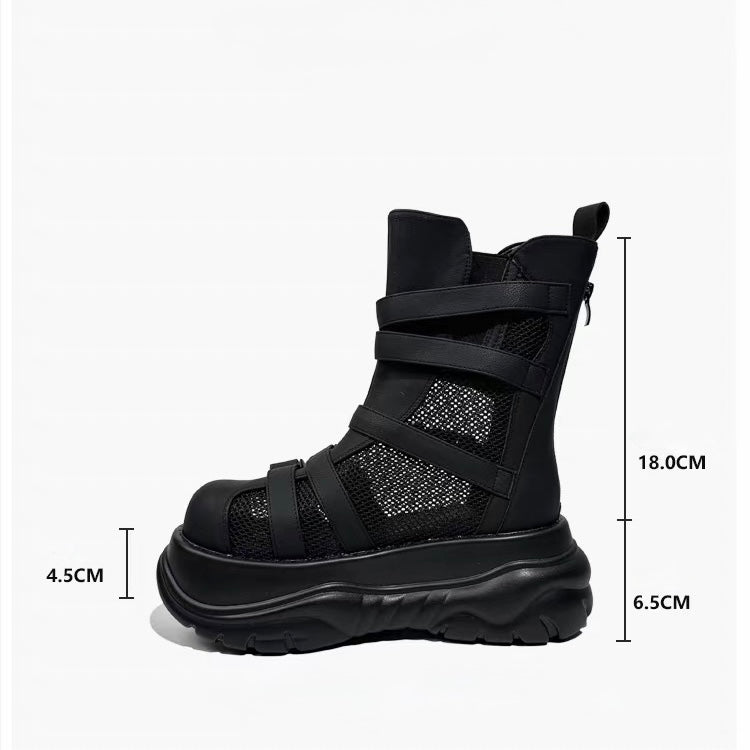 DARK Double Belt Mesh Platform Boots / V1177