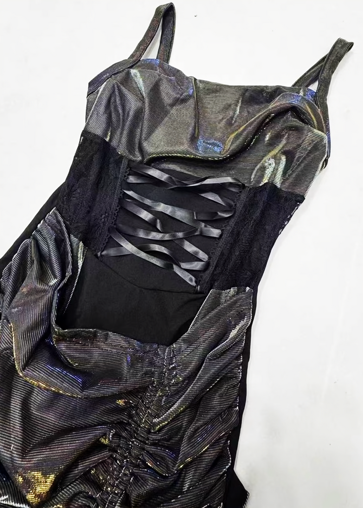IRIDESCENT LACE-UP LONG DRESS SET / LG1705