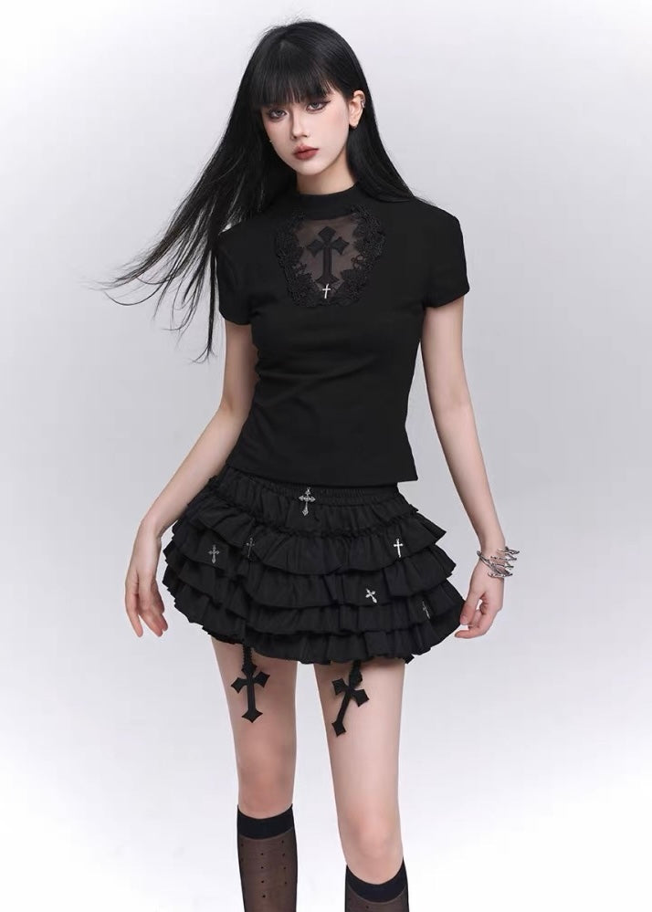 GOTHIC CROSS TIERED SKIRT SET