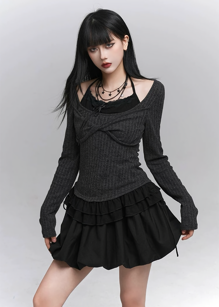 Twist Detail Rib Knit Top / lg1370