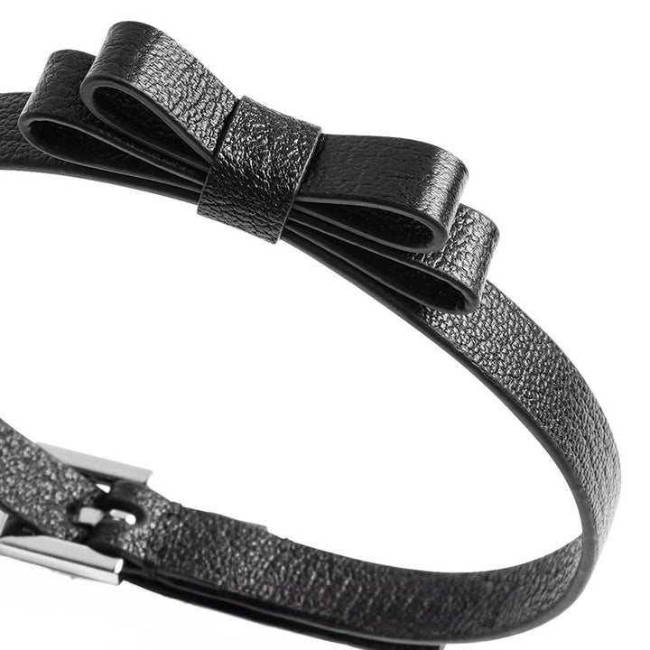Bow collar black goatskin choker / a1103