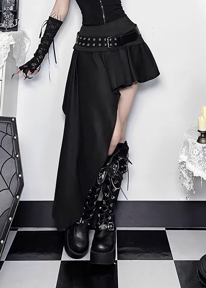 DARK ASYMMETRIC DRAPE MINI SKIRT / LG1677
