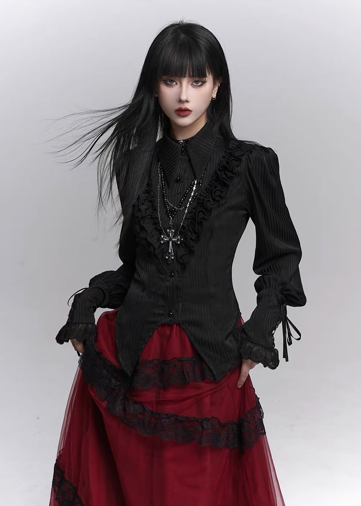 Gothic Ruffle Pintuck Shirt / lg1353