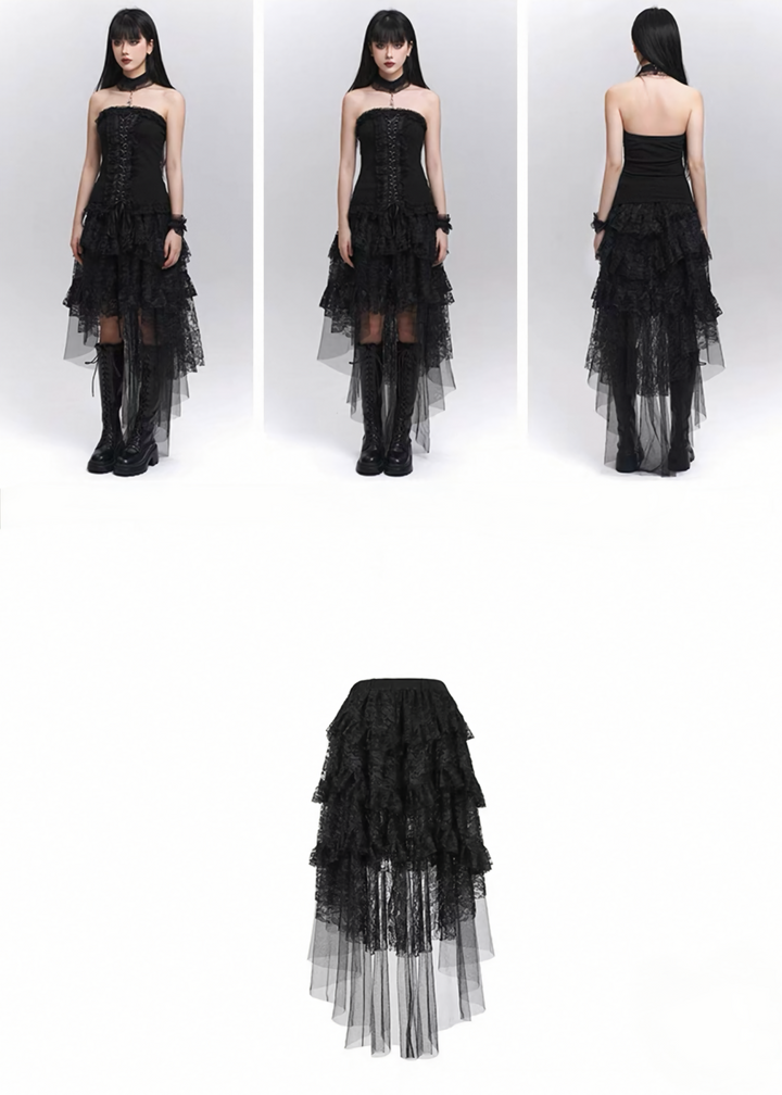Asymmetrical dark lace skirt / LG1279