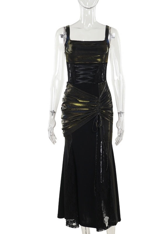 IRIDESCENT LACE-UP LONG DRESS SET / LG1705