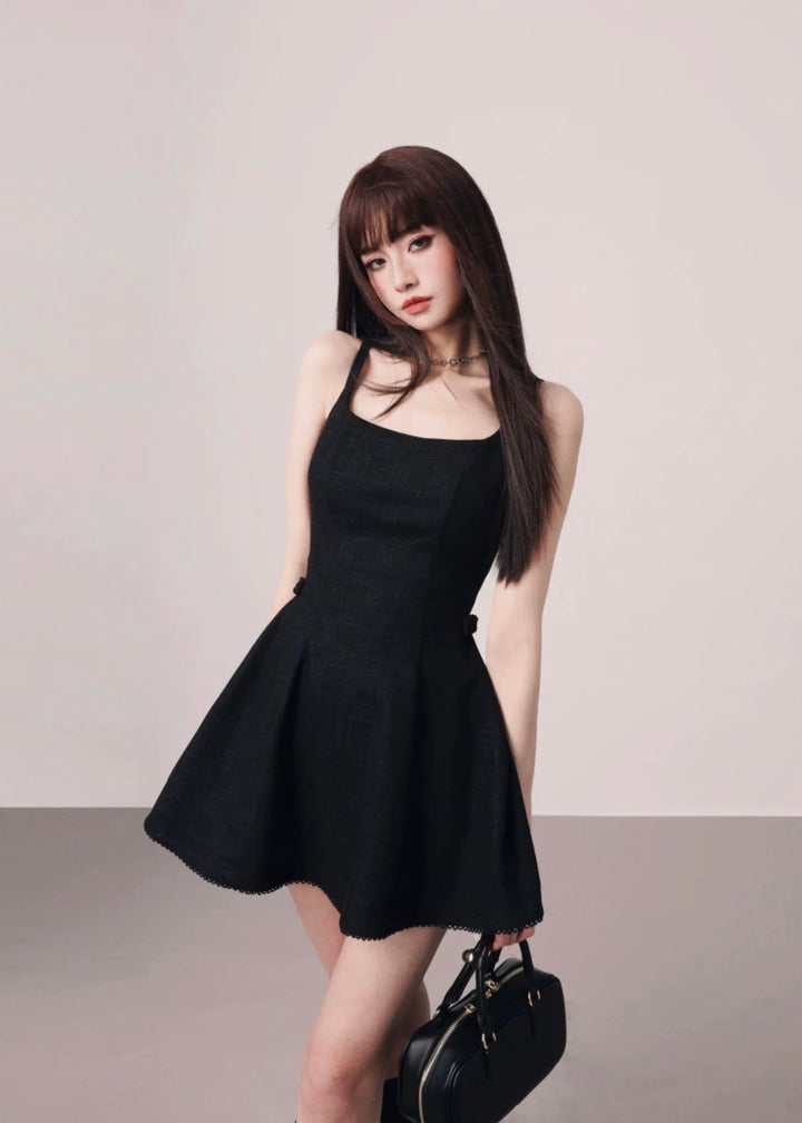 Side ribbon French mini dress / mu1122