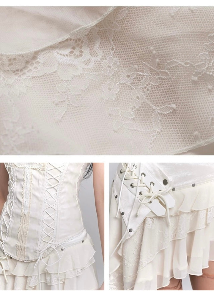 white cross tube top &amp; lace irregular skirt / LG1240