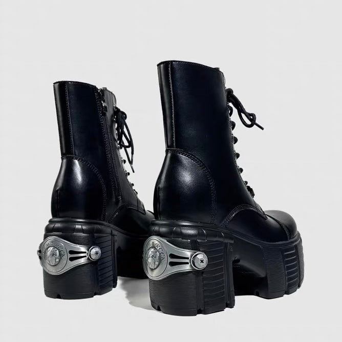 DARK CHUNKY PLATFORM LACE-UP BOOTS / V1187
