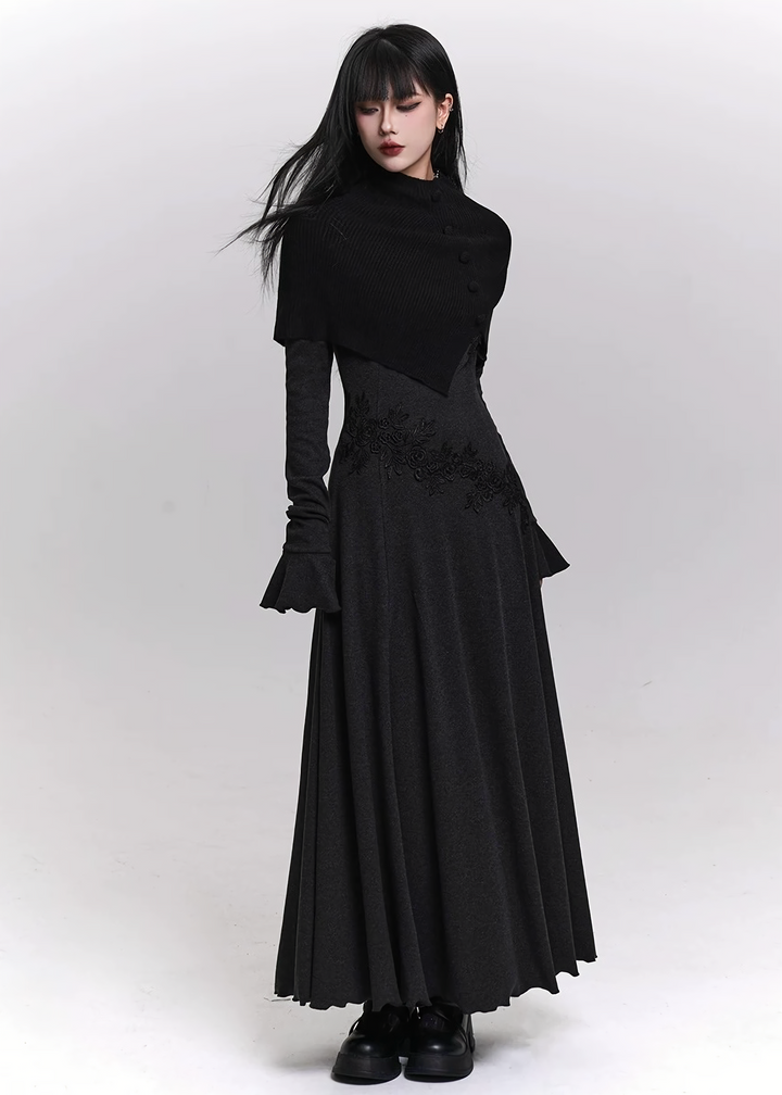 KNIT CAPE &amp;amp; FLARE-SLEEVE TOP SET / LG1467