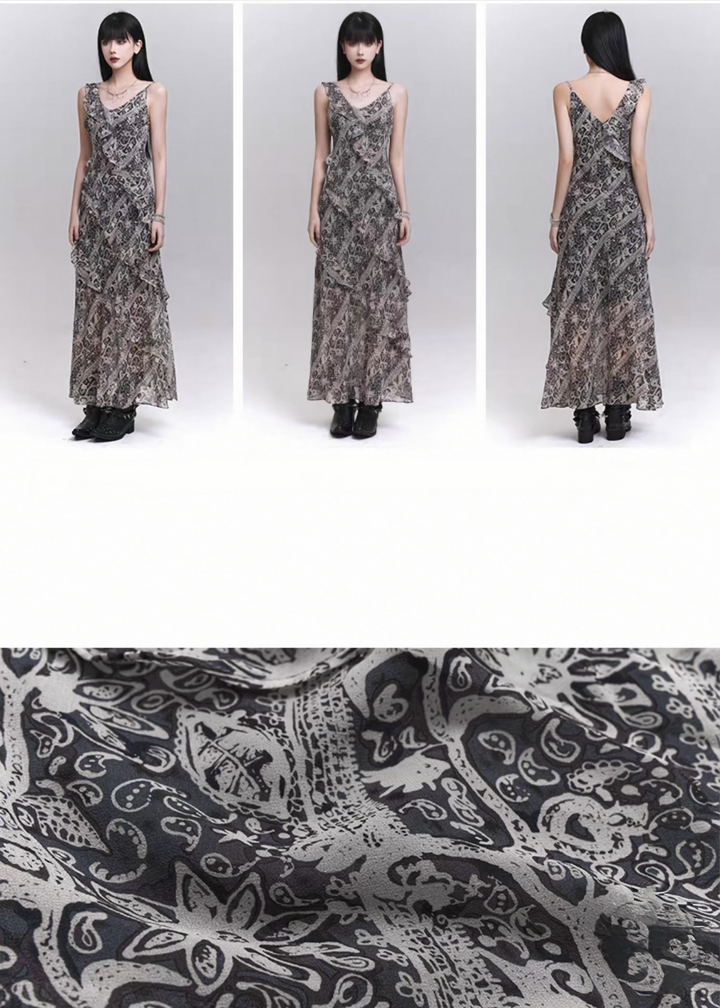 Grey tie-dye x tulle drape dress / lg1312 