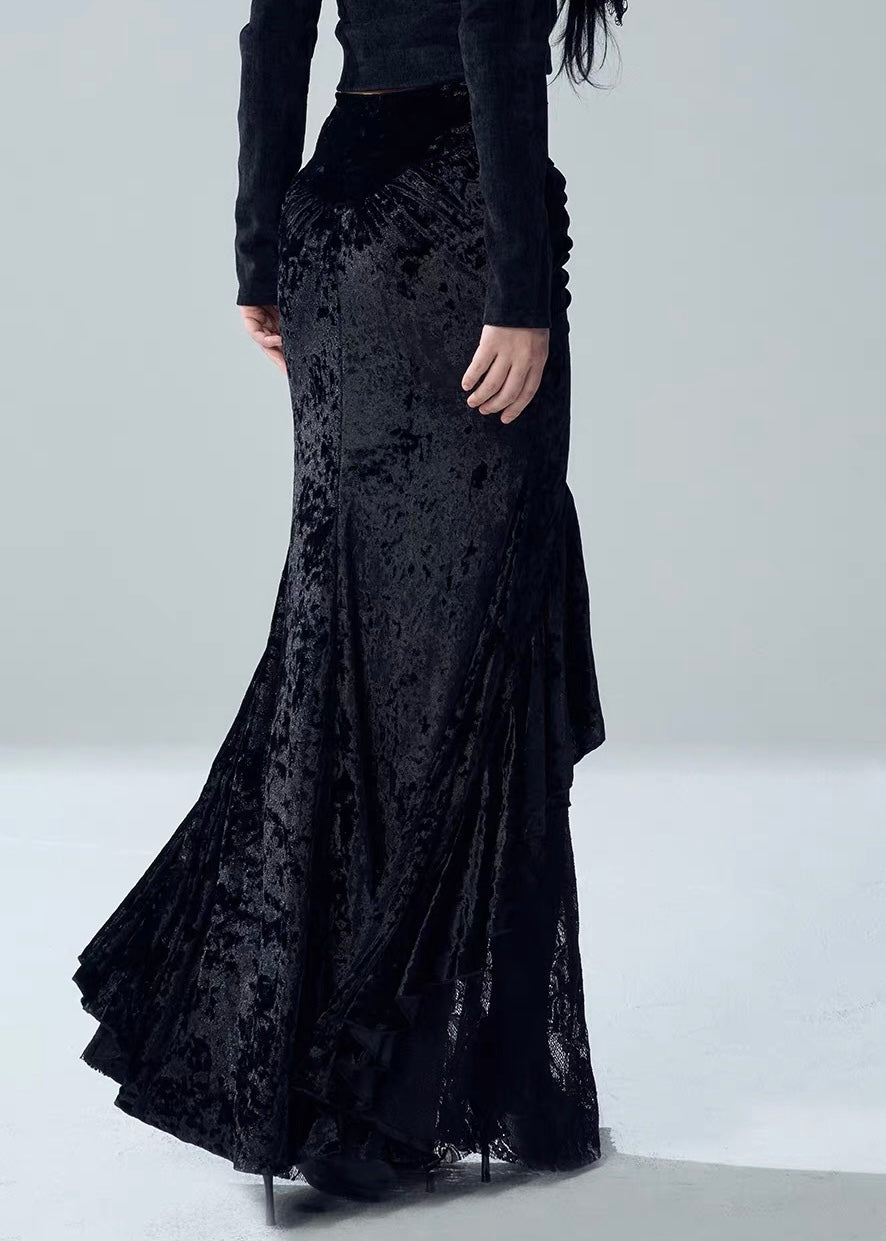 VELVET LACE-UP FISHTAIL SKIRT / LG1728