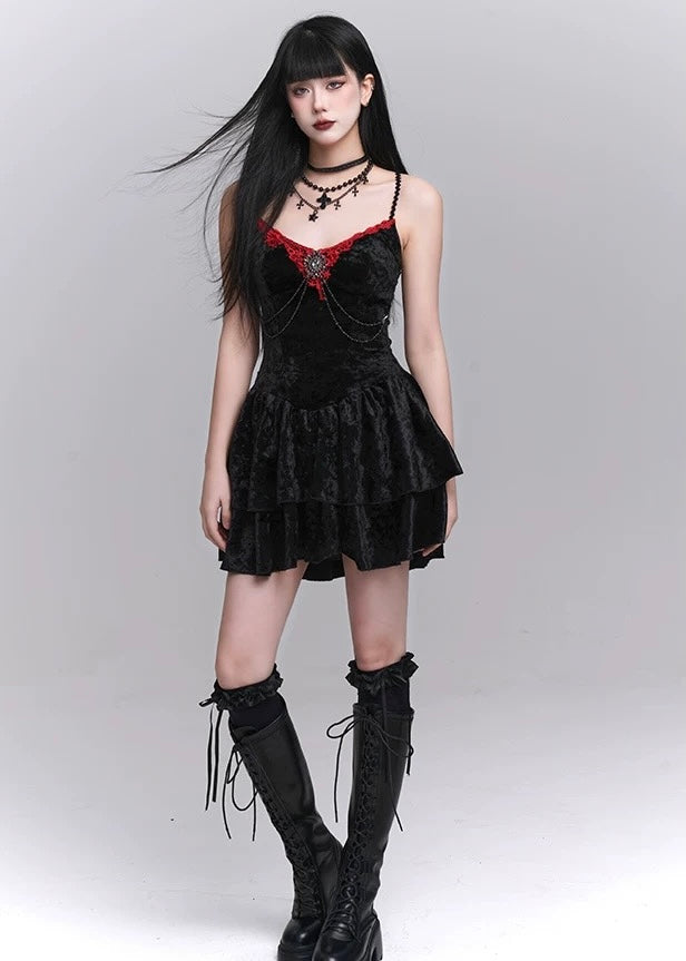 gothic velvet suspender mini dress / LG1242