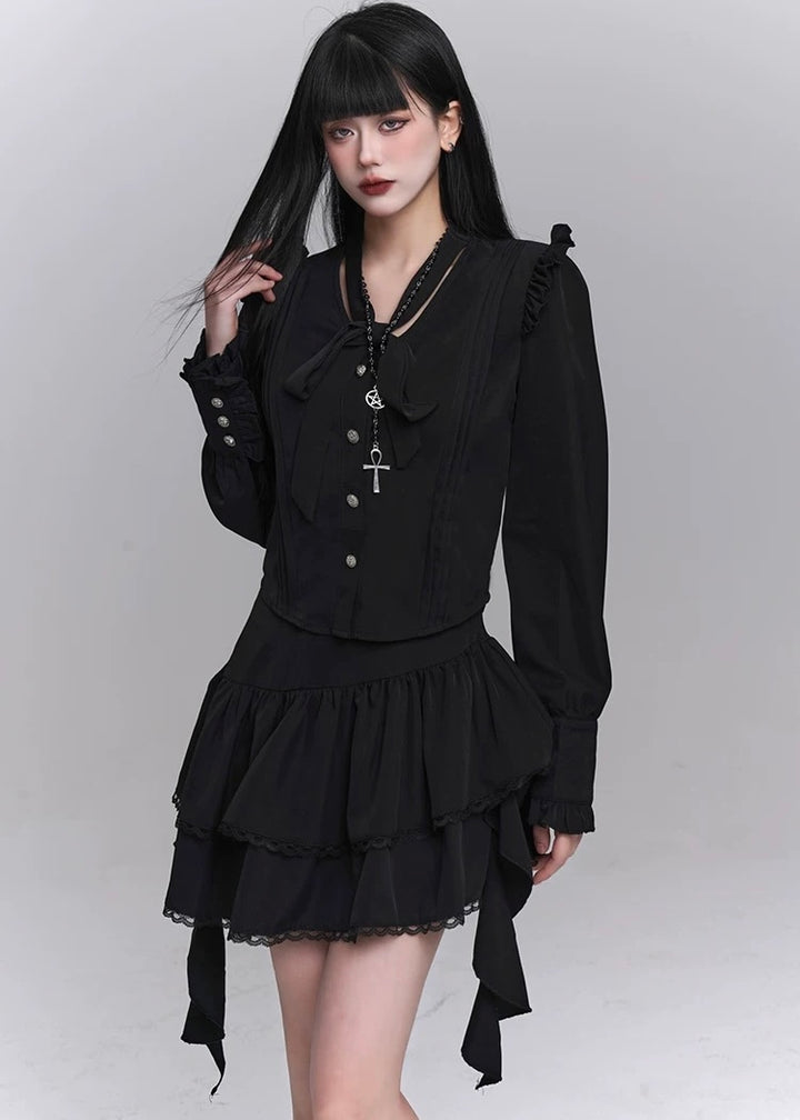 gothic black shirt & ghost ruffle skirt / LG1233